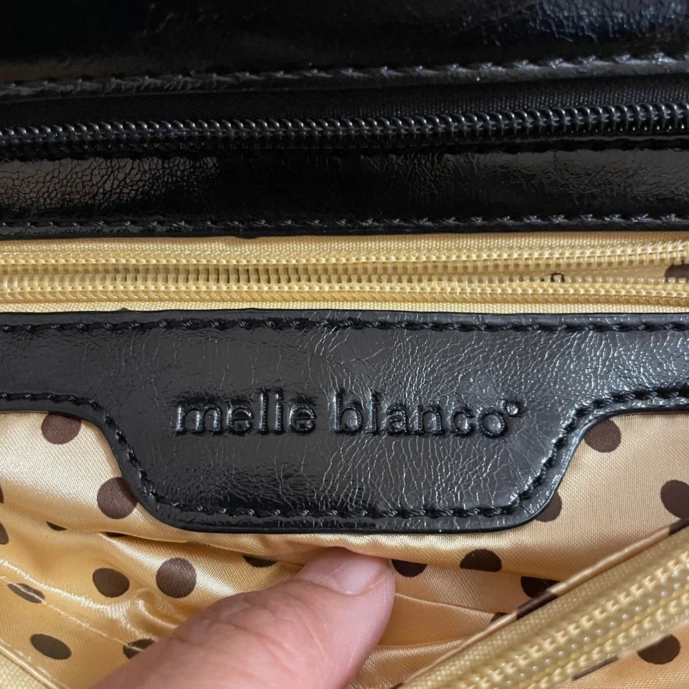 Melie Blanco Black Vegan Leather Satchel Crossbody Bag Gold Hardware Polka‎ Dot